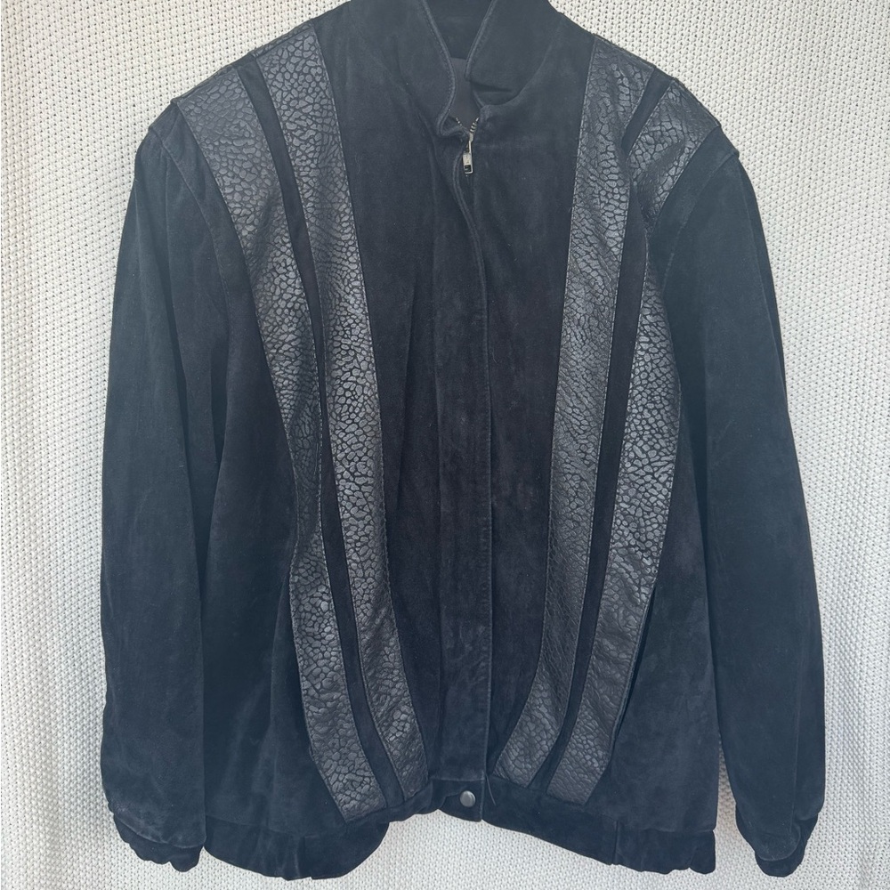 Vintage COMINT Black Genuine Leather Jacket Argentina YKK Zipper LARGE Zip